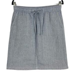 M&S Collection Skirt M Blue Herringbone Pull-On Drawstring Pocket Knee